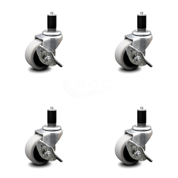 2 Inch Thermoplastic Wheel 1-1/2 Inch Expanding Stem Caster with Brakes, 4PK